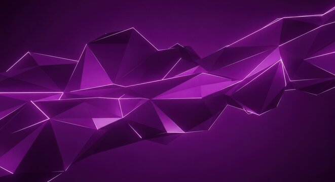Abstract low poly background, with glowing purple, geometric triangles and, sharp edges