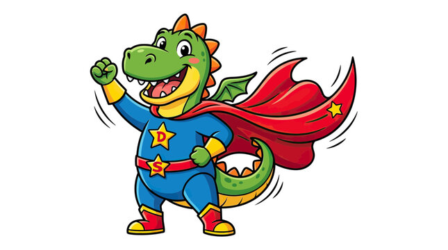 Cartoon Superhero Dragon with Cape and Mask