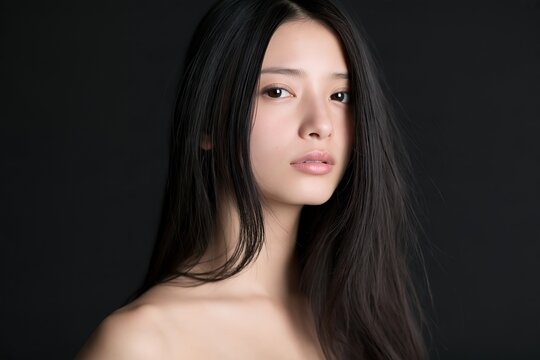 長い黒髪と澄んだ瞳が美しい日本人女性のポートレート