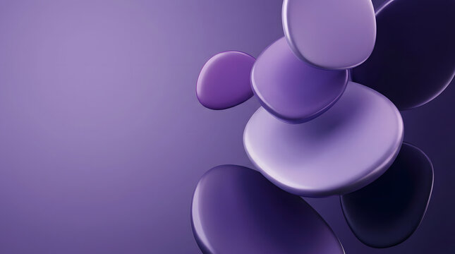 Abstract 3d background with floating purple glossy spheres and smooth shapes