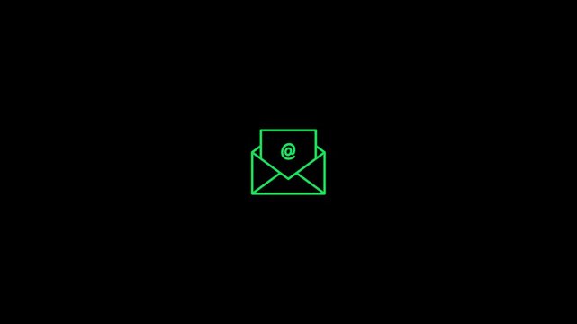 Seamless loop of line art green open envelope with email message for digital communication and contact designs