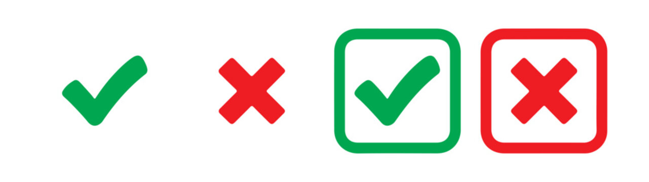 Green tick icons and red cross symbols with frames for indicating correct and incorrect responses.