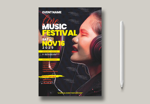 Modern Music Festival Promotional Flyer with Bold Typography