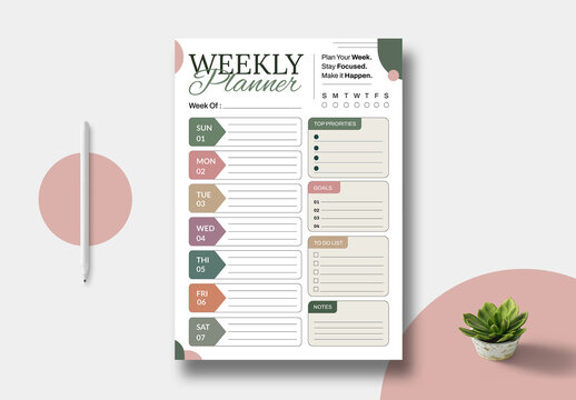 Weekly Planner Design Template Layout