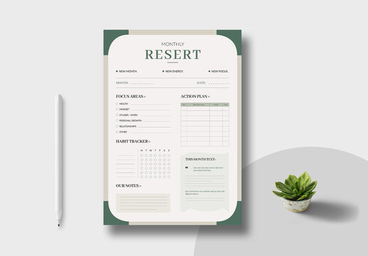 Monthly Reset Planner Template Layout