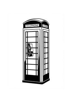 Classic British telephone booth vector line art illustration. 