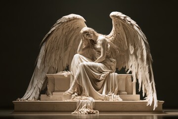 Obraz premium Angel statue sitting, expressing sorrow, grief, and mourning