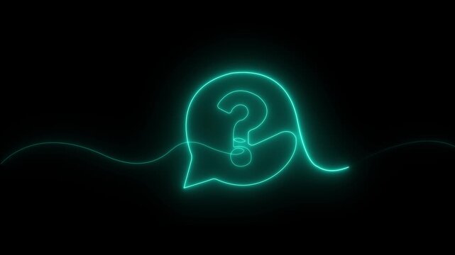 Glowing Neon Question Mark Speech Bubble Icon Animation FAQ sign Chat speech bubble and chart on black Background