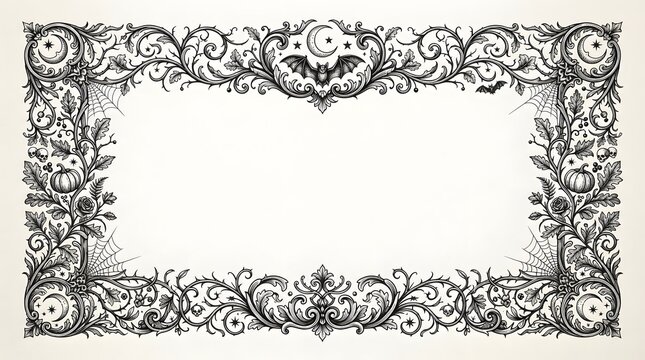 Vintage ornate rectangular frame with intricate floral and scrollwork patterns isolated on a white background for design