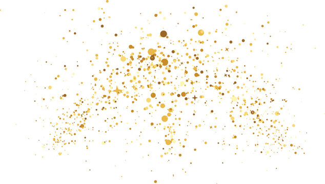 Scattered gold particles with soft light against a white background representing celebration and luxury