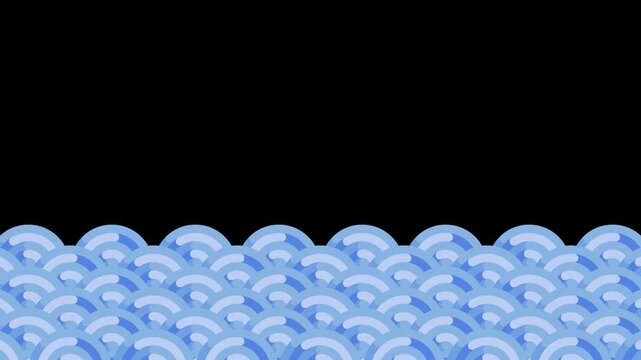 Subtle Blue and White Seigaiha Japanese Wave Animation, Transparent Background Decorative Lower Border, Traditional Japanese Pattern MOV Overlay