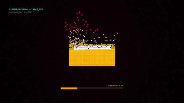Digital file deletion process animation with data destruction progress bar.