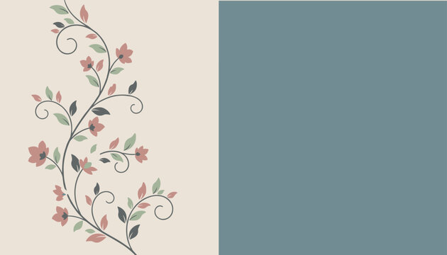 Elegant background split into cream and teal sections with a delicate floral vine climbing on the left side.