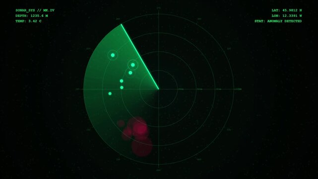 Futuristic Radar Interface Screen Detecting Unknown Objects.