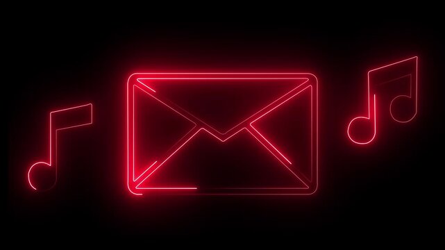 Glowing neon line music & mail icon animation and black background