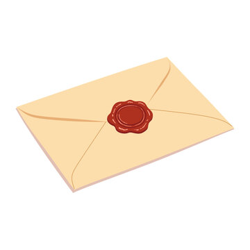 Vintage Sealed Envelope with Wax Seal Flat Illustration