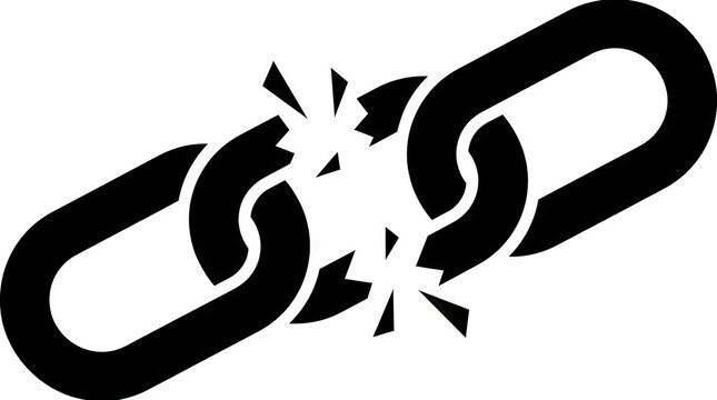 Black silhouette of a broken chain link on white background.