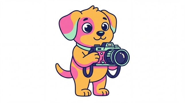 Puppy cartoon vektor holding a camera on white background