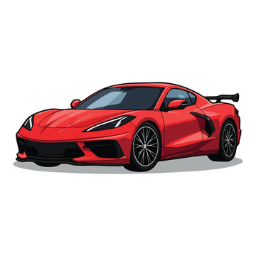 Illustrated Red Chevrolet Corvette C8 Isolated