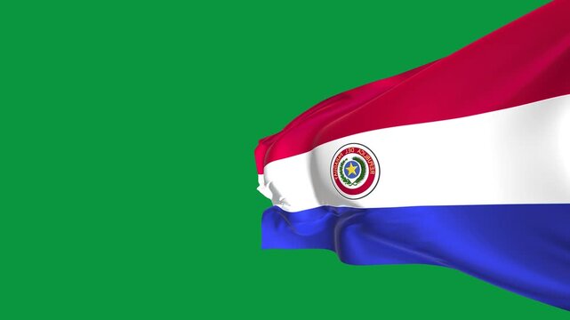 Realistic 3D Paraguay National Flag wave animation on green screen background.