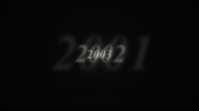 Animated timeline of years flickering on a dark blurred background