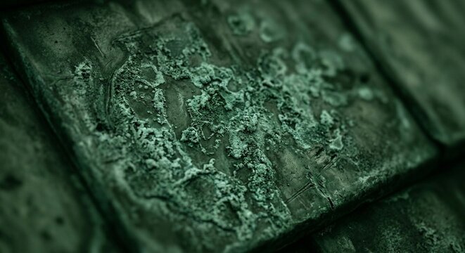 Aged Copper Roof Tile with Dark Green Verdigris Texture