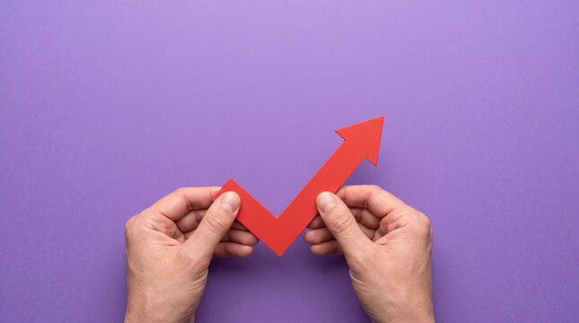 Inflation red arrow signals economy growth. Financial crisis recession. stock price increase falling, bankruptcy risk loss, chart graph statistic