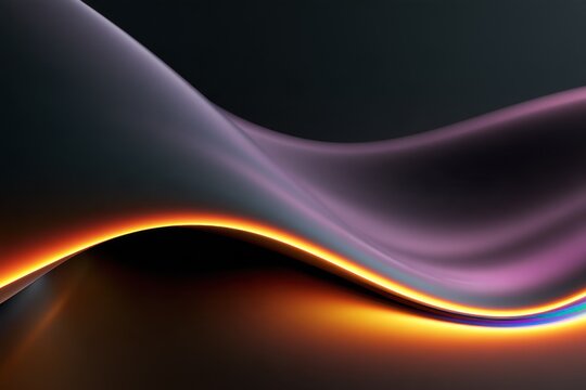 Dark abstract purple wave with a glowing orange light edge, smooth flowing violet curves and modern energy background for banner design
