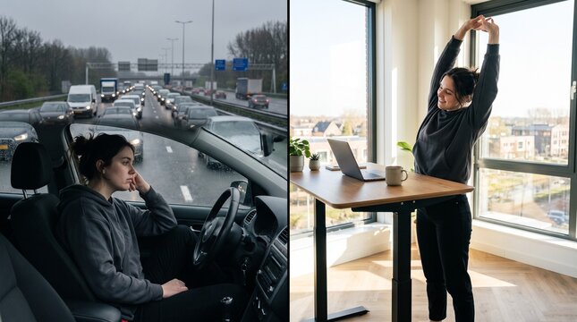 Car Commute Slump to Standing Desk Break