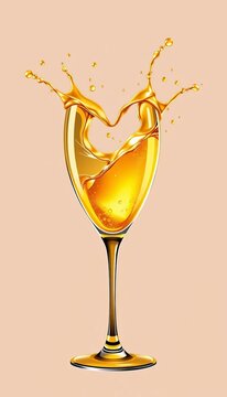Golden liquid splash in heart-shaped design from champagne glass outline clipart bundle, design, love