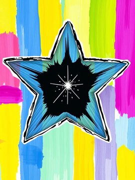 Hand-drawn star shape with rough edges and sparkly center, geometric, illustration