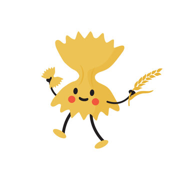 Cute Pasta Character with Wheat Spike Vector Illustration.

