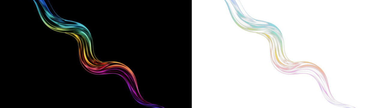 Abstract flowing liquid wave with vibrant rainbow gradient colors, dynamic fluid motion design element for creative projects, isolated on transparent background