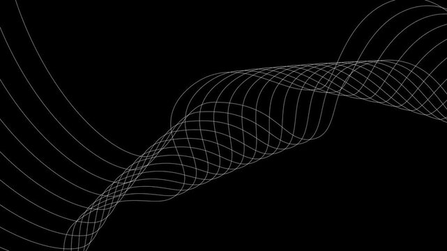 Abstract background with flowing wireframe wave across center animation