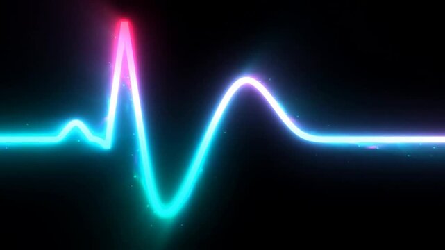 Glowing ECG heartbeat pulse line tracing on black background seamless loop