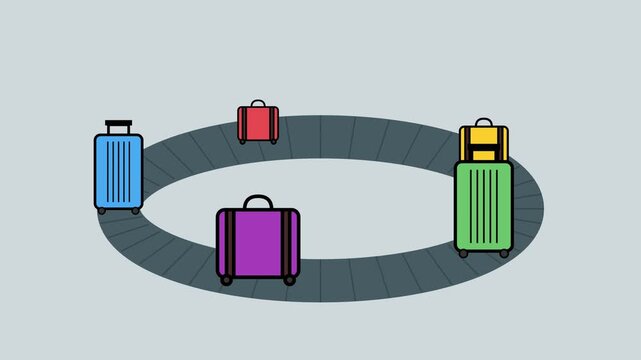 Colorful Luggage On Airport Conveyor Belt Flat Vector Baggage Carousel Loop Animation Design Illustration Showing Travel Concept For Tourism Media