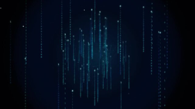 Digital matrix rain background, with binary code, streaming data and, network connections