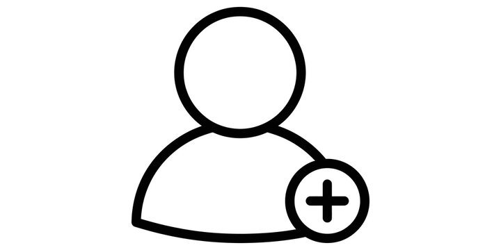 User add contact silhouette icon featuring bold outline for digital profile management.