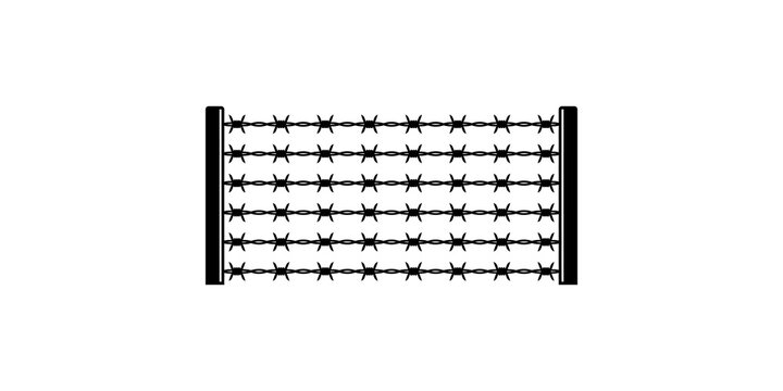 Barbed wire fence section for security warning and boundary marking illustration.