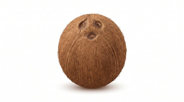 Fresh whole raw coconut with hairy brown shell isolated on white background