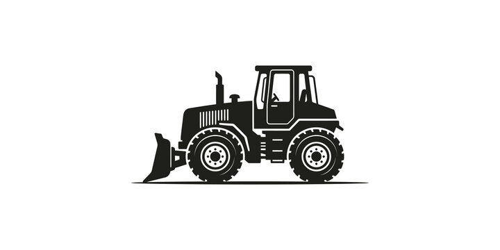 Heavy bulldozer construction vehicle side view vector silhouette on transparent background.