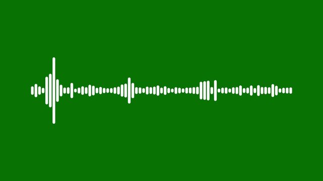 Modern sound wave visualizer animation with white frequency lines, and spectrum fluctuations on a green background for overlays and digital media projects in 4k