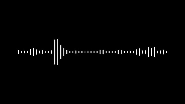 Animated white sound spectrum with flowing waveform lines and rhythmic frequency patterns against a black background, suitable for music graphics, and audio content in 4k