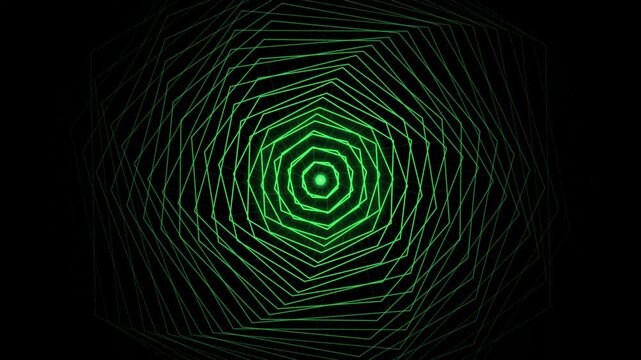 Green neon octagon tunnel abstract background, with pulsing geometric motion