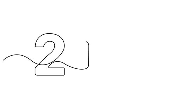 2027 new year continuous line art clip self drawing animation on white black background. single one line art written outline sketch illustration 2027 year numbers video.