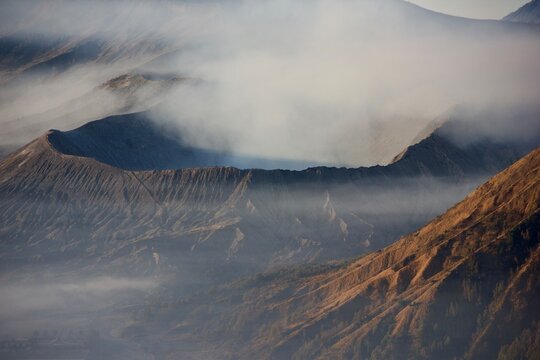 Bromo Volcano Caldera Covered in Morning Mist