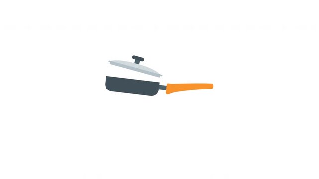 Animated frying pans with lifting lids on transparent background