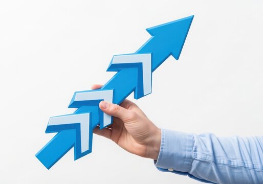 Hand pushing upward arrows showing growth and progress
