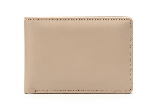 Minimalist beige leather bifold wallet closed view