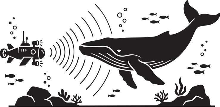 Whale using sonar echolocation with sound waves